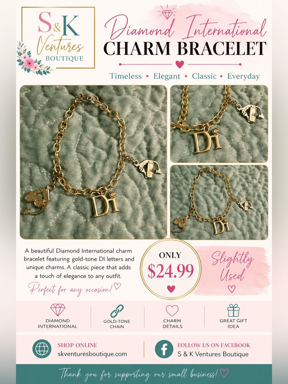 Gold-Tone 'Di' Charm Bracelet